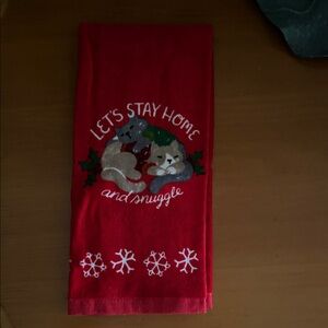 Red Holiday Kitchen Towel with Cats